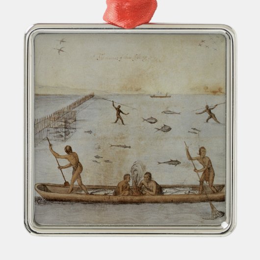 Ureinwohner-Fischerei Silbernes Ornament (Vorne)