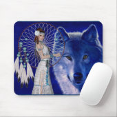 Ureinwohner-Frau u. blauer Wolf-Entwurf Mousepad (Mit Mouse)