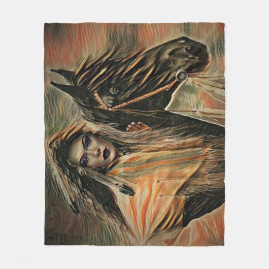 Ureinwohner-Frau zu Pferd Fleecedecke (Vorderseite)