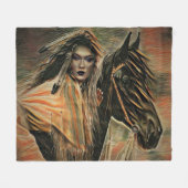 Ureinwohner-Frau zu Pferd Fleecedecke (Vorderseite (Horizontal))