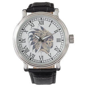 Ureinwohner-Lederband-Uhr mit Zahlen Armbanduhr