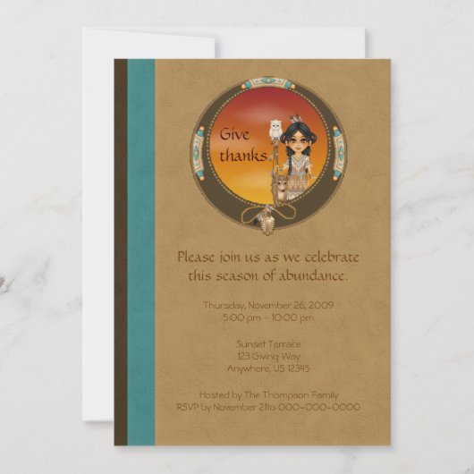 Ureinwohner-Mädchen Einladung (Vorderseite)