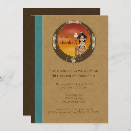 Ureinwohner-Mädchen Einladung (Vorne/Hinten)