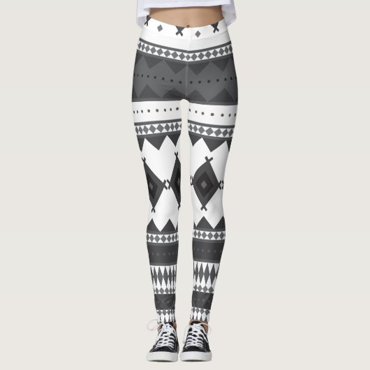 Ureinwohner-Muster: Schwarzes u. Grau Leggings (Vorderseite)