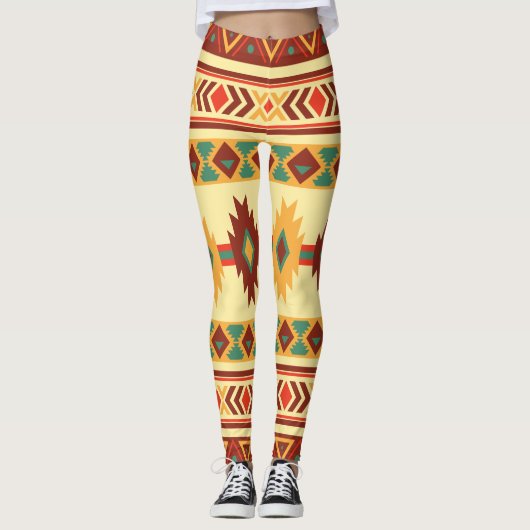 Ureinwohner-Muster: Sonnige Erdtöne Leggings (Vorderseite)