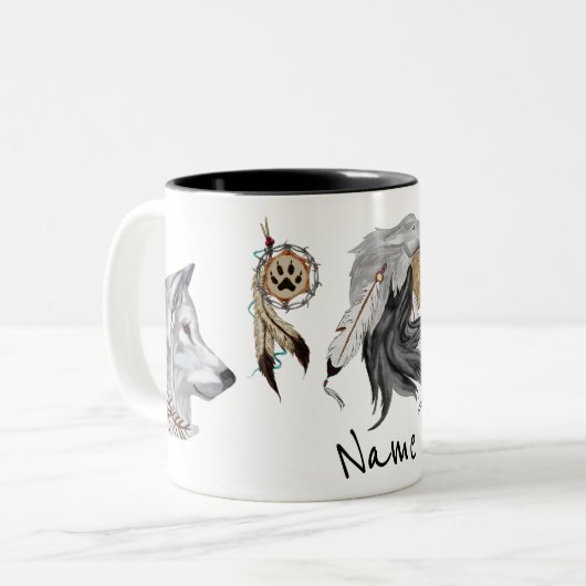 Ureinwohner-Stammes- Wolf-Geist-Kaffeetasse Zweifarbige Tasse (Vorderseite Links)