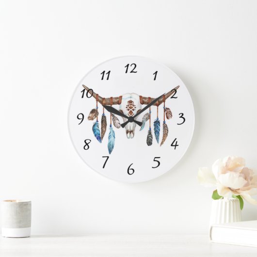Ureinwohner-Stier-Schädel-Malerei Große Wanduhr (Zuhause)