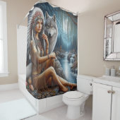 Ureinwohner und Wolf am Bach Duschvorhang (Beispiel)