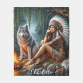 Ureinwohner und Wolf am Bach Fleecedecke (Vorderseite)