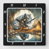Ureinwohner: Wald Glade Tiger Roar Quadratische Wanduhr (Vorderseite)