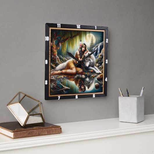 Ureinwohner: Wilde Blätter tanzen Kunst Quadratische Wanduhr (Büro)