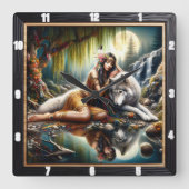 Ureinwohner: Wilde Blätter tanzen Kunst Quadratische Wanduhr (Vorderseite)