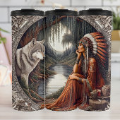 Ureinwohner, Wolf Guardian, Moonlit. Rahmen. Thermosbecher