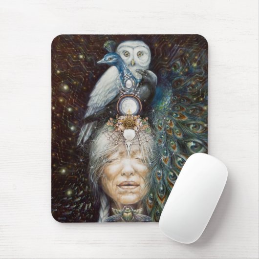 Ureinwohnerfrau mit Eule und Pfau Mousepad (Mit Mouse)