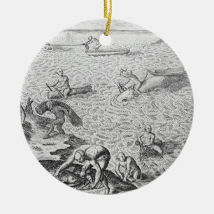 Ureinwohnermethode des Walfangs, von einem Konto Keramikornament