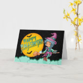 Urenkelin halloween Karte mit niedlicher Hexe (Gelbe Blume)