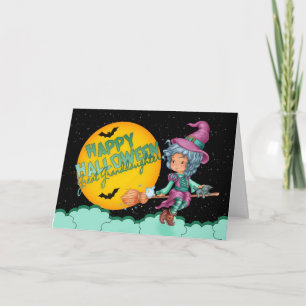 Urenkelin halloween Karte mit niedlicher Hexe