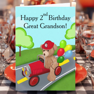 Urgroßenkel 2. Geburtstag Teddybär Feuerwehrwagen Karte