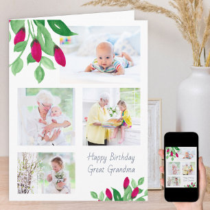 Urgroßmutter 4 Foto Ditsy Pink Rosebud Geburtstag Karte
