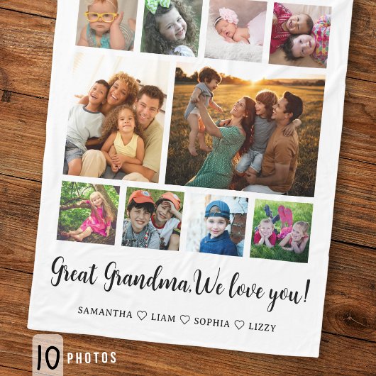 Urgroßmutter Enkelkinder 10 Foto-Collage Weiß Fleecedecke