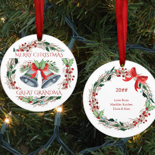 Urgroßmutter Holly Bells Rustikaler Kranz Weihnach Keramik Ornament