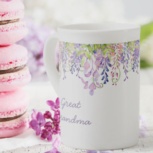 Urgroßmutter - Lila Wasserfarbe Wisteria Blumen Porzellantasse