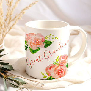 Urgroßmutter Wasserfarben Blumen Korallenrosa Rose Kaffeetasse