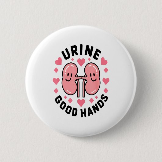 Urine Good Hands Kidney Pun Cute Cartoon Humor Button (Vorderseite)