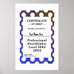 Urkunde für professionelle Überdenker Auszeichnung Poster