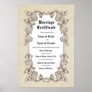 Urkunde Hochzeit-Ehe-(Dekoratives Andenken) Poster