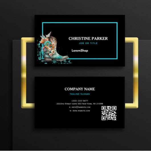 URL-Code für Western mit Aquarellfarben-Stiefeln Visitenkarte