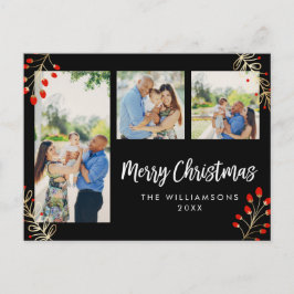 Urlaub 3 Fotokarte | Red Berries & Gold Blätter Feiertagspostkarte