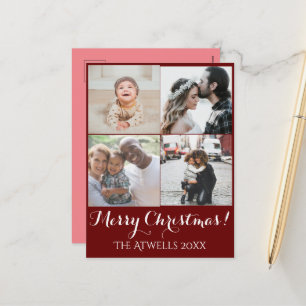 Urlaub 4 Fotos Frohe Weihnachtsfamilie Rot Feiertagspostkarte