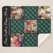 Urlaub 5 Foto Collage Personalisiert grün Kariert Sherpadecke (Vorderseite (Horizontal))