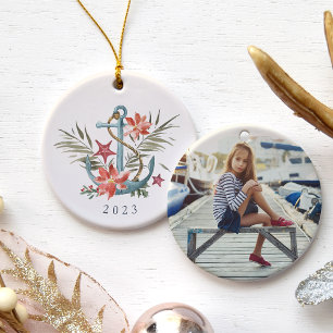 Urlaub am Meer   Nautische Ankerjahre und Foto Keramik Ornament