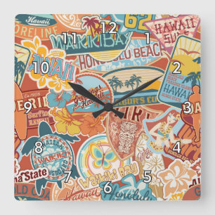 Urlaub am Meer Waikiki Bay Hawaii Quadratische Wanduhr