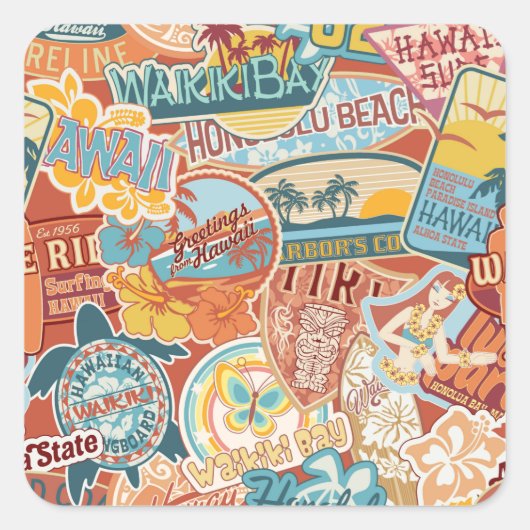 Urlaub am Meer Waikiki Bay Hawaii Quadratischer Aufkleber (Vorderseite)