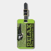 Urlaub bedeutet entspannen Cat Foto Spaß Motto Gepäckanhänger (Vorderseite vertikal)