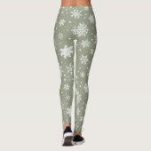 Urlaub Blassgrüne und weiße Schneeflocken Leggings (Rückseite)