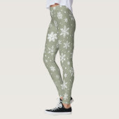 Urlaub Blassgrüne und weiße Schneeflocken Leggings (Links)