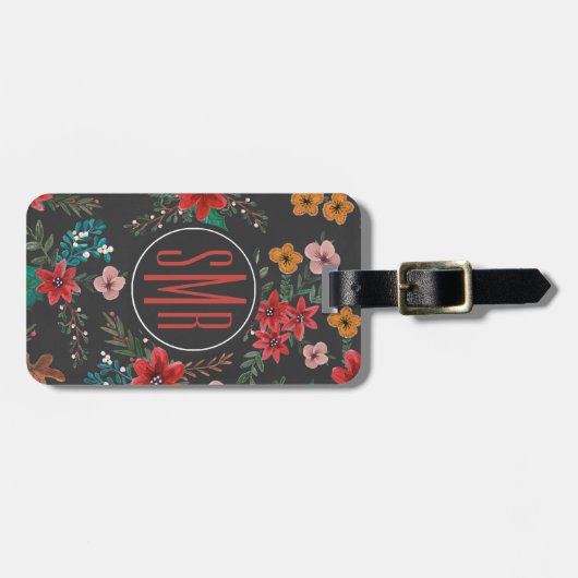 Urlaub | BLUME | Monogramm | Gepäckmarke Gepäckanhänger (Vorderseite horizontal)