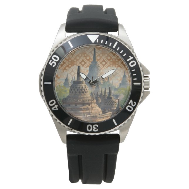 Urlaub, Borobudur Tempel, Java Indonesien, Vintage Armbanduhr (Vorderseite)