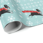 Urlaub Boston Terrier mit Snowflakes Weihnachten Geschenkpapier (Rolleneckpunkt)
