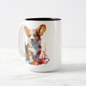 URLAUB CHRISTMAS PEMBROKE WELSH CORGI PUPPY DOG ZWEIFARBIGE TASSE (Vorderseite Links)
