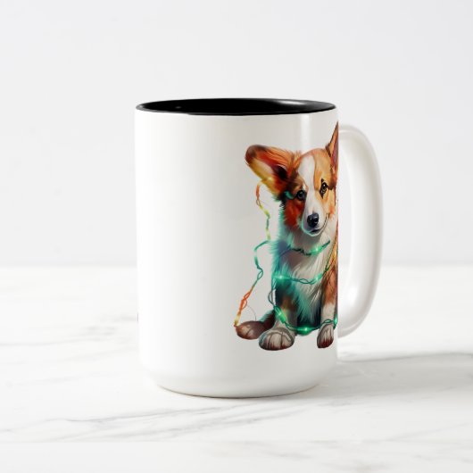URLAUB CHRISTMAS PEMBROKE WELSH CORGI PUPPY DOG ZWEIFARBIGE TASSE (VorderseiteRechts)