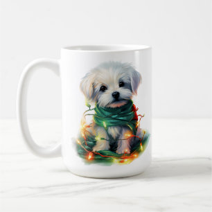 URLAUB CHRISTMAS WHITE MALTESE PUPPY HUND KAFFEETASSE
