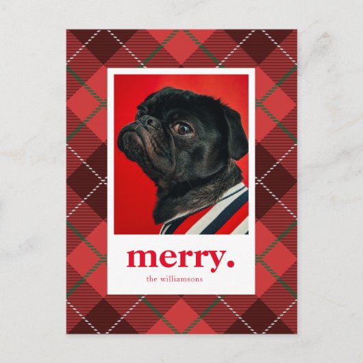 URLAUB FOTO CHRISTMAS | Merry Red Kariert Postkarte (Vorderseite)