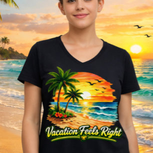 Urlaub Gefühlt Richtig Ozean Sonnenuntergang V-Aus T-Shirt