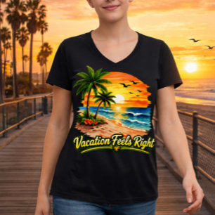 Urlaub Gefühlt Richtig Tropischer Strand V-Ausschn T-Shirt