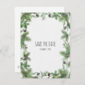 Urlaub Grün & Pine Cones Winter Save the Date Ankündigungspostkarte (Vorne/Hinten)